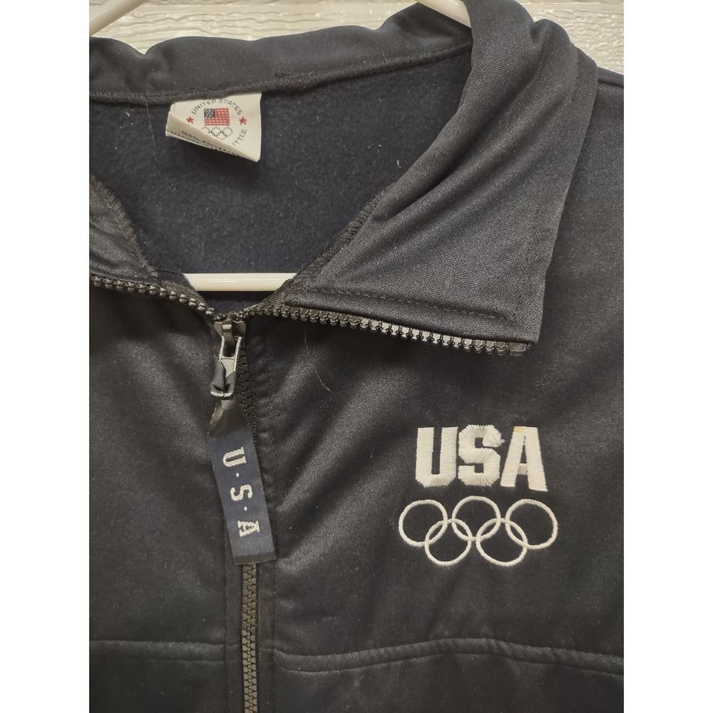 Vintage USA Olympic Committee Track Zip Jacket Mens Medium Black Made in USA